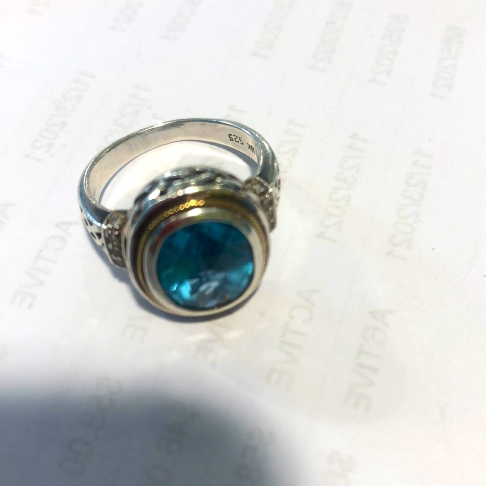 EFFY Blue Topaz Sterling and 18k gold, size 7